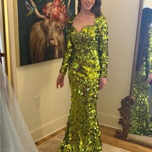 Elegant Disco Long Sleeve Sequin Dress in green